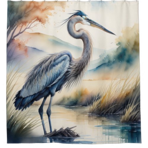 Watercolor Painting of Great Blue Heron Shower Curtain