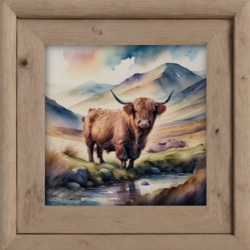 Watercolor Painting of Highland Cow 11 Poster