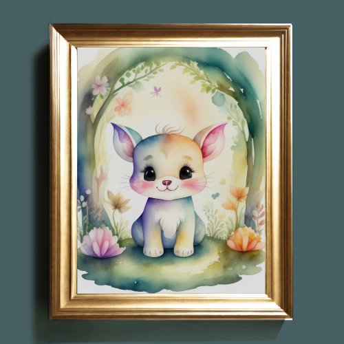 Watercolor Painting of Kawaii Chibi Creature II Poster