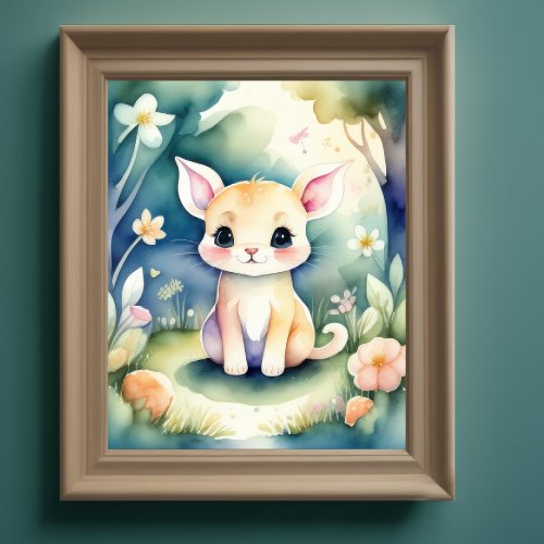 Watercolor Painting of Kawaii Chibi Creature III Poster