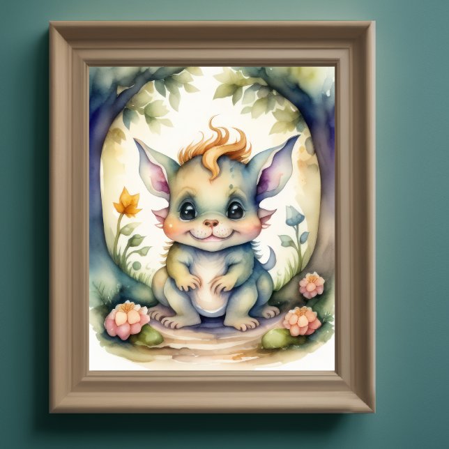 Watercolor Painting of Kawaii Chibi Creature Poster (Creator Uploaded)