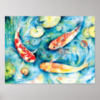 Koi Watercolor Fish' Poster, picture, metal print, paint by