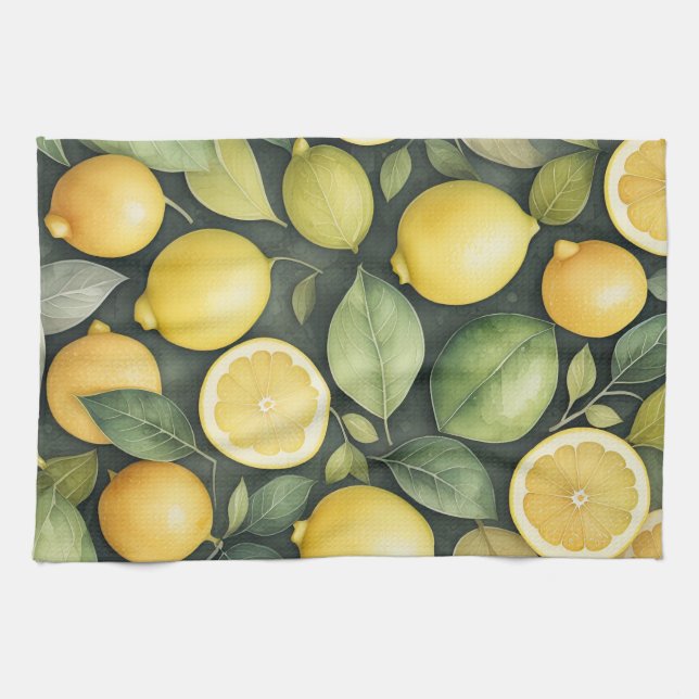 Watercolor Painting of Lemons Kitchen Towel (Horizontal)