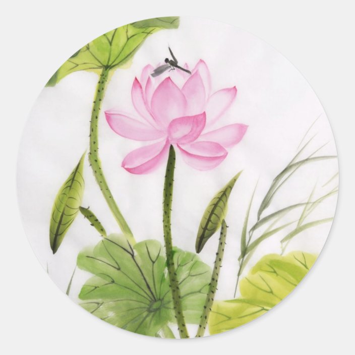 Watercolor Painting Of Lotus Flower 2 Classic Round Sticker