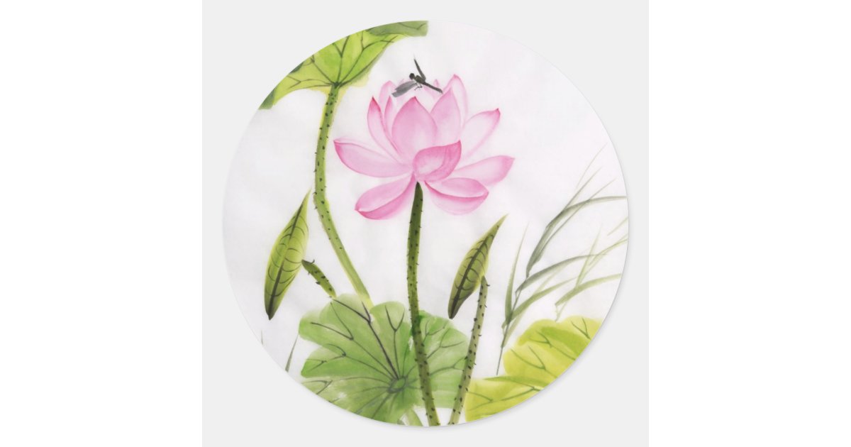 Watercolor Painting Of Lotus Flower 2 Classic Round Sticker | Zazzle
