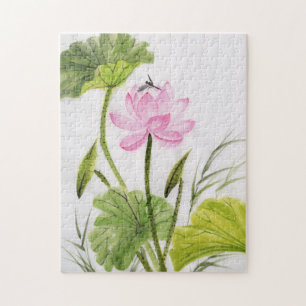 Watercolor Painting Of Lotus Flower 2 Jigsaw Puzzle
