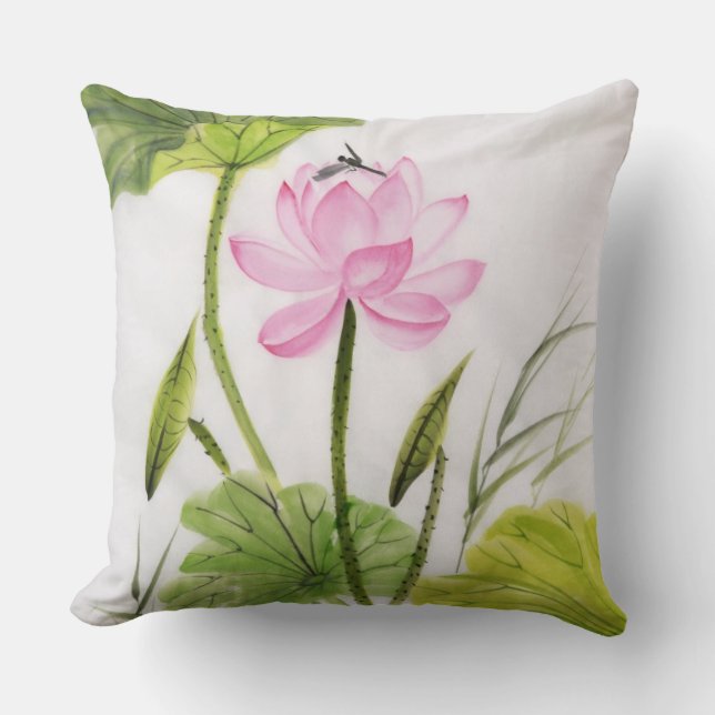Watercolor Painting Of Lotus Flower 2 Throw Pillow (Front)