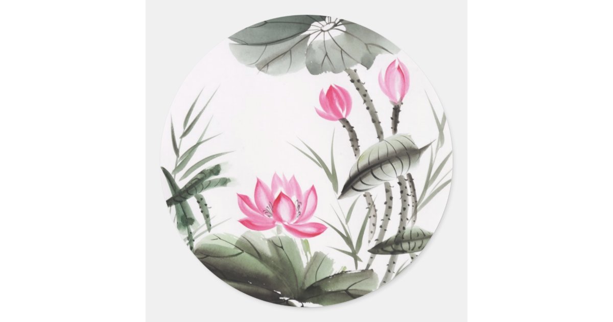Watercolor Painting Of Lotus Flower Classic Round Sticker | Zazzle