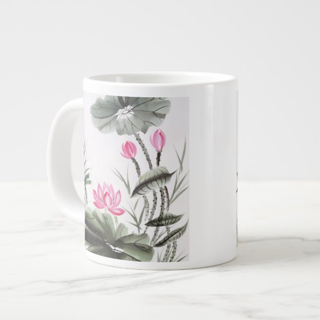 Watercolor Painting Of Lotus Flower Large Coffee Mug (Front Left)