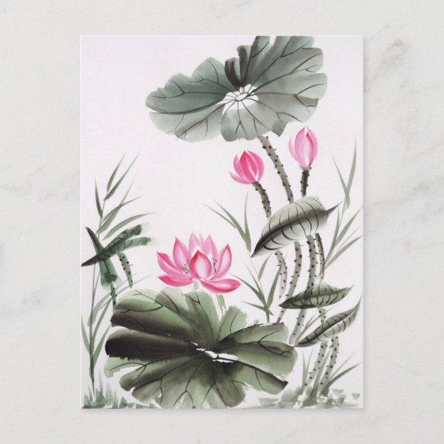 Watercolor Painting Of Lotus Flower Postcard (Front)
