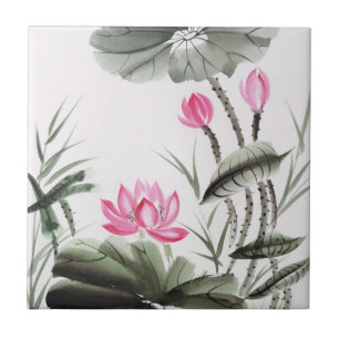 Watercolor Painting Of Lotus Flower Tile