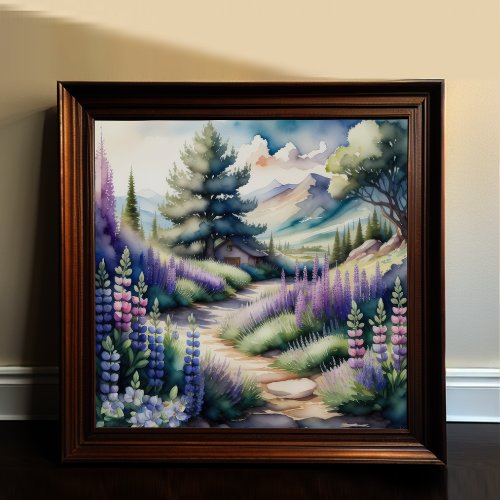 Watercolor Painting of Lupine Landscape Poster