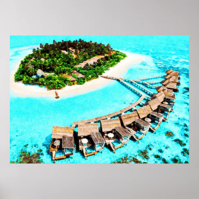Watercolor Painting of Maldives Honeymoon Resort Poster | Zazzle