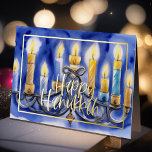 Watercolor Painting of Menorah Blue White Candles Foil Holiday Card<br><div class="desc">Watercolor Painting of Menorah Blue White Candles</div>