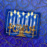Watercolor Painting of Menorah Blue White Candles Foil Holiday Card<br><div class="desc">Watercolor Painting of Menorah Blue White Candles</div>