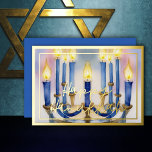 Watercolor Painting of Menorah Blue White Candles Foil Holiday Card<br><div class="desc">Watercolor Painting of Menorah Blue White Candles</div>