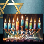 Watercolor Painting of Menorah Colorful Candles Card<br><div class="desc">Watercolor Painting of Menorah with Colorful Candles</div>