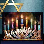 Watercolor Painting of Menorah Colorful Candles Foil Holiday Card<br><div class="desc">Watercolor Painting of Menorah with Colorful Candles</div>
