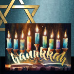 Watercolor Painting of Menorah Colorful Candles Foil Holiday Card<br><div class="desc">Watercolor Painting of Menorah with Colorful Candles</div>