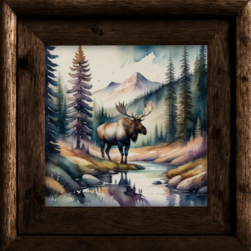 Watercolor Painting of Moose in Forest 11 Poster