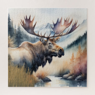 Watercolor Painting of Moose Nature Jigsaw Puzzle
