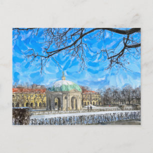 Watercolor painting of munich cityscape. hofgarte Postcard