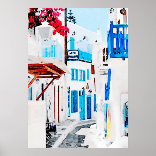 Watercolor Painting of Mykonos Poster