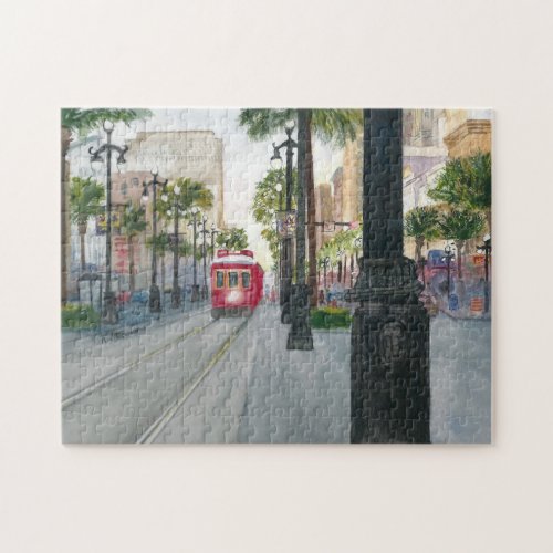 Watercolor Painting of New Orleans Streetcar Jigsaw Puzzle
