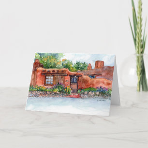 Watercolor painting of old Santa Fe adobe home Card