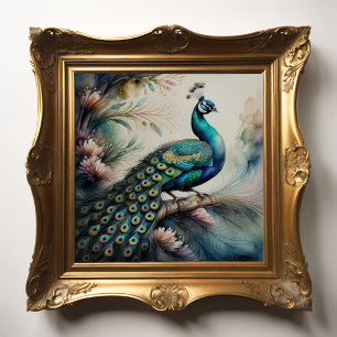 Watercolor Painting of Peacock 1:1 Poster