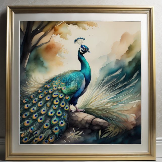 Watercolor Painting of Peacock 1:1 Poster (Creator Uploaded)