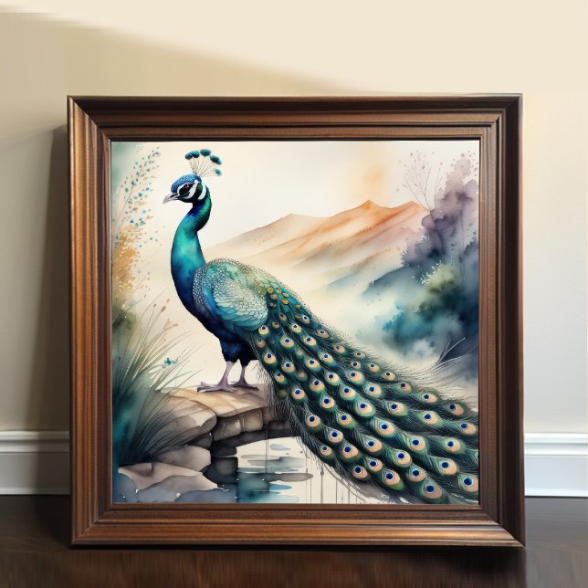 Watercolor Painting of Peacock 1:1 Poster (Creator Uploaded)