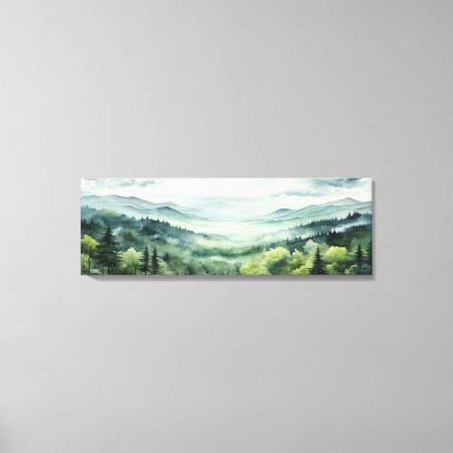 Watercolor painting of pine forest Dramatic Sunset Canvas Print