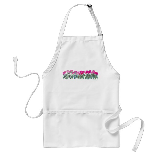 Watercolor Painting of Pink Tulips on Apron (Front)
