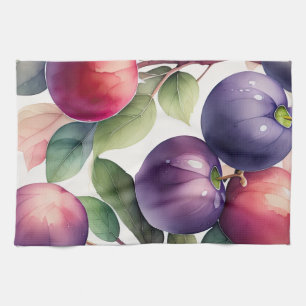 Watercolor Painting of Plums Kitchen Towel
