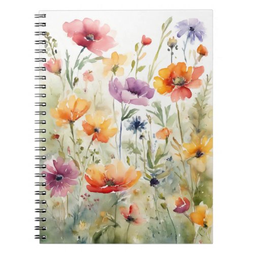 Watercolor painting of pretty flowers notebook