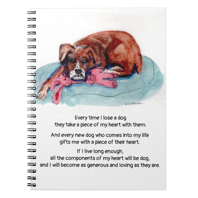 Watercolor painting of pup & healing-loss message notebook (Front)