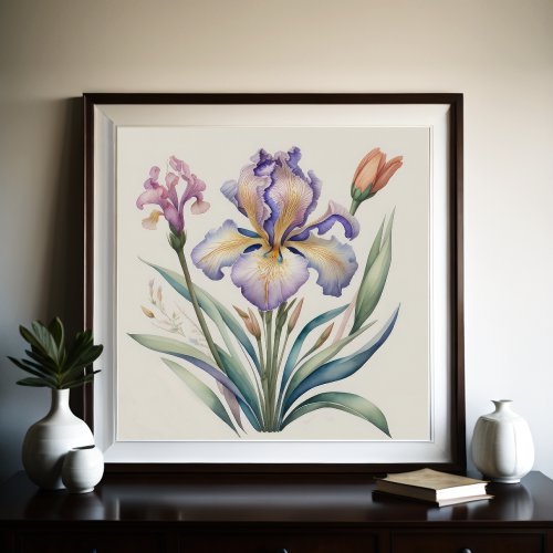 Watercolor Painting of Purple Iris Poster