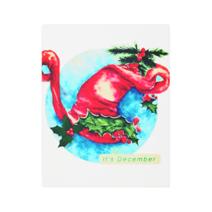 Watercolor painting of   red Santa hat Metal Print