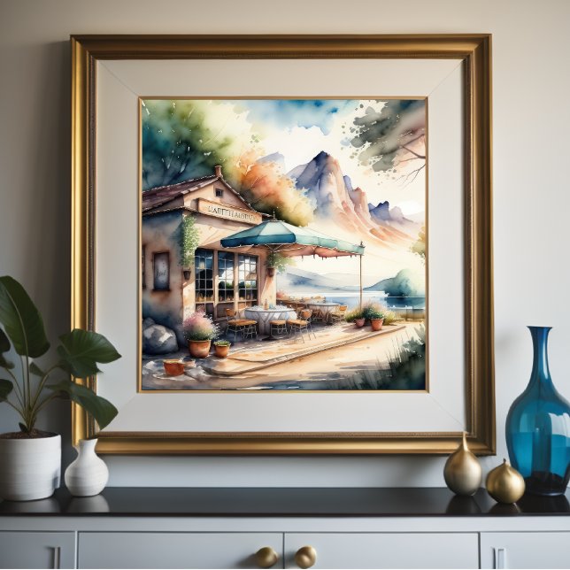 Watercolor Painting of Rural European Cafe Poster (Creator Uploaded)