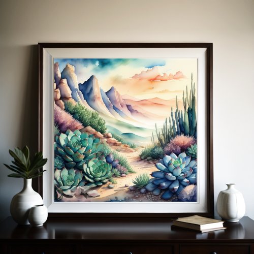 Watercolor Painting of Rural Landscape Desert Poster