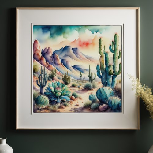 Watercolor Painting of Rural Landscape Desert Poster