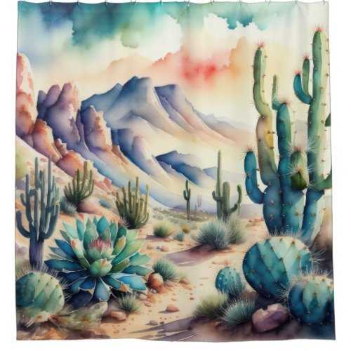 Watercolor Painting of Rural Landscape Desert Shower Curtain