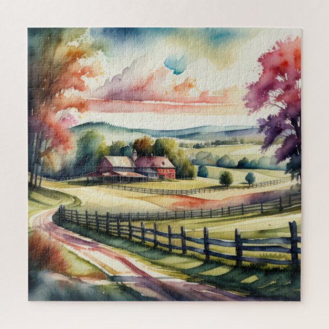 Watercolor Painting of Rural Landscape Jigsaw Puzzle (Vertical)