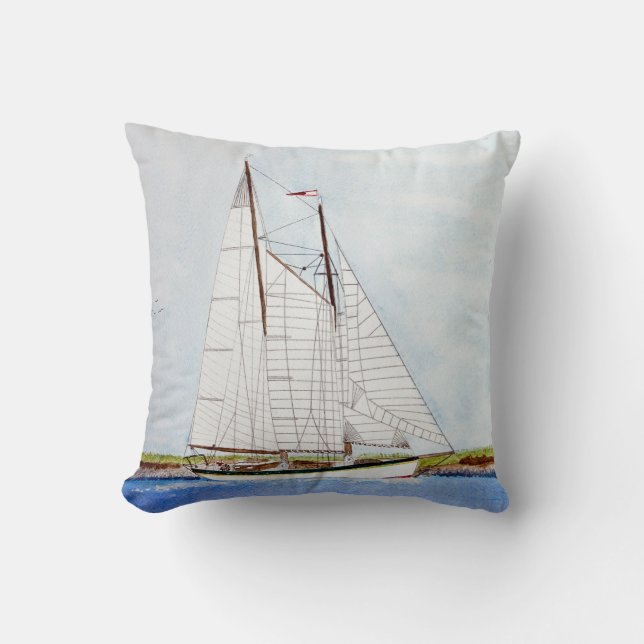 watercolor painting of sailboat throw pillow (Front)