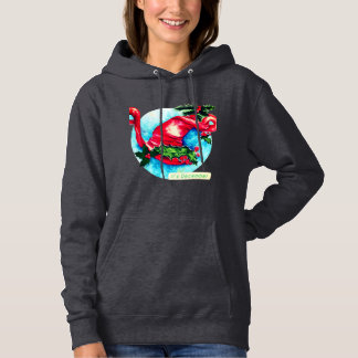 Watercolor painting of Santa Hat with Holly leaves Hoodie