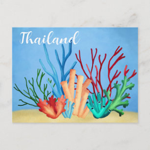 Watercolor painting of sea corals postcard