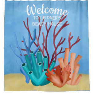 Watercolor painting of sea corals shower curtain