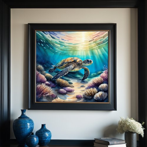 Watercolor Painting of Sea Turtle 11 XIII Poster