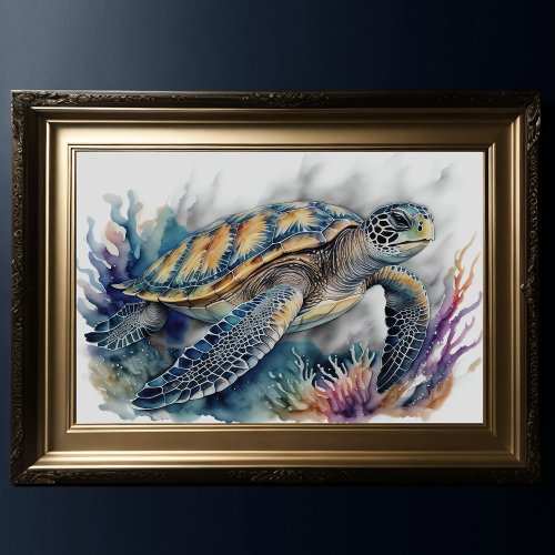Watercolor Painting of Sea Turtle 32 XIV Poster